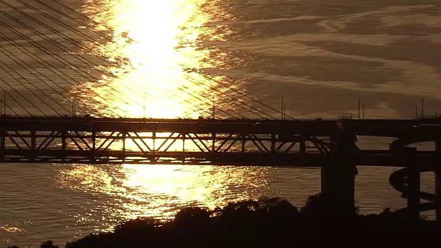 高空，濑户大桥与夕阳，日本视频素材