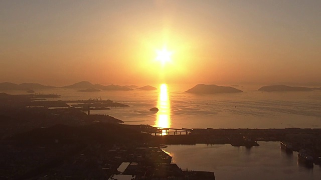 高空，濑户大桥与夕阳，日本视频素材