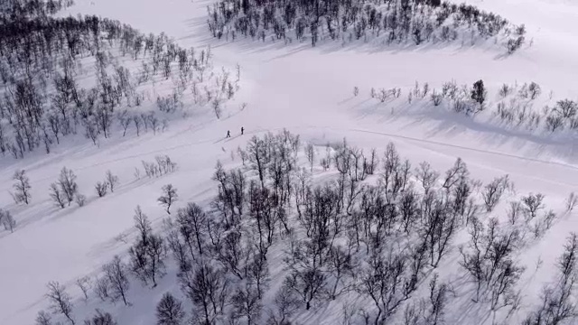 滑雪者在雪地里徒步旅行视频素材