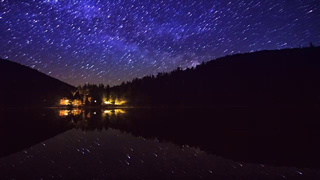 美丽的夜空映在湖面上视频素材