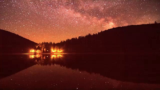 美丽的夜空映在湖面上视频素材