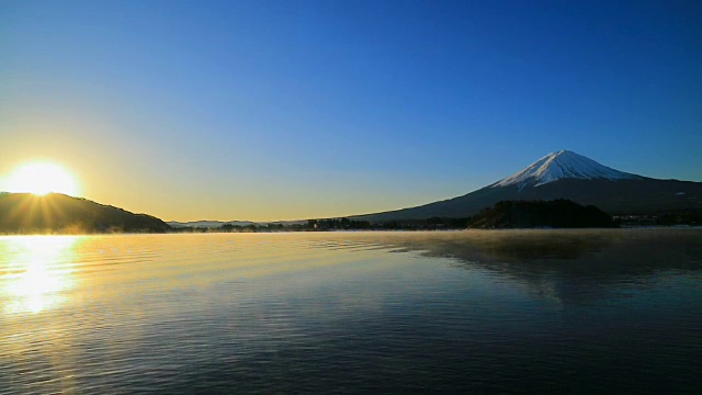 富士山日出和川口湖蓝天视频下载