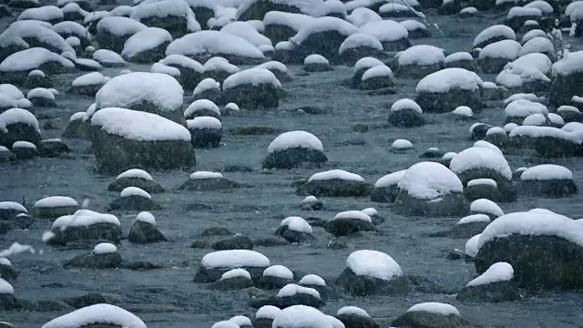 冬天的河流和积雪的岩石视频素材