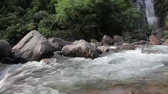 小溪在山上，春天有岩石视频素材