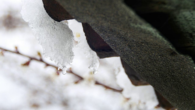 一到春天，雪就从屋顶上融化，滴落下来视频素材