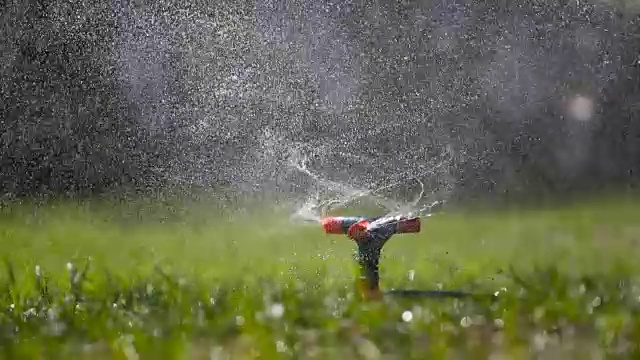 花园洒水器浇草视频素材