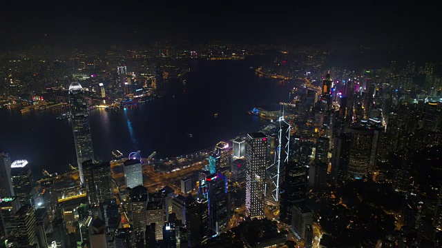 中国著名的香港海湾城市夜景航拍全景4k视频素材