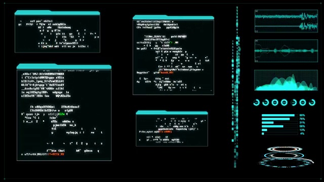 黑客用户界面与随机文本窗口代码百分比负载网络技术的未来概念视频素材