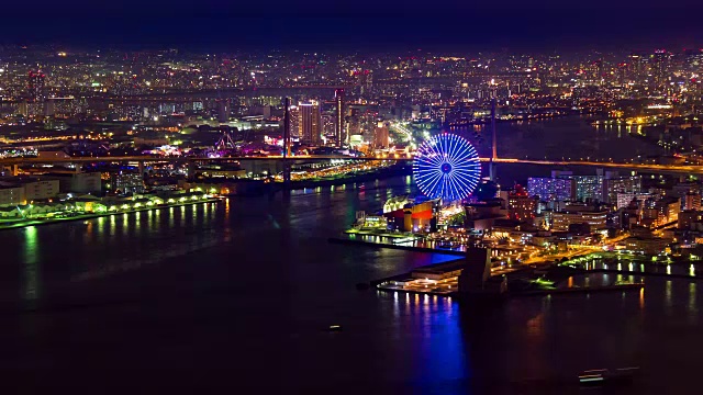 4K延时:美丽的夜景大阪湾，日本。视频下载