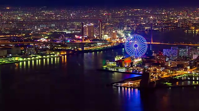 高清延时:美丽的大阪湾夜景，日本。视频下载