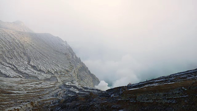 Timelapse视频中Kawah Ijen的硫磺矿工视频素材