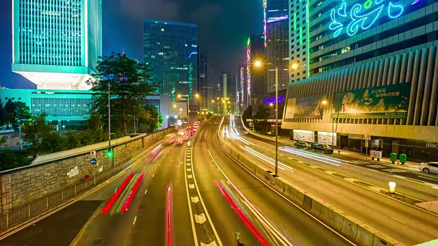 中国夜灯香港交通街道路桥全景4k时间推移视频素材