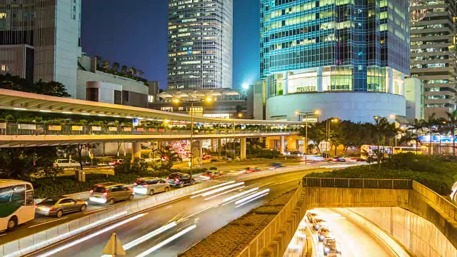 中国夜光香港城市交通路口全景4k时间推移视频素材