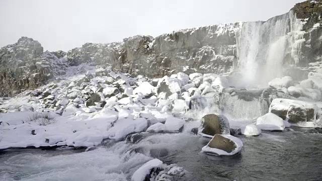 冰岛风景优美，自然冬雪寒冷，外有金圈瀑布视频素材