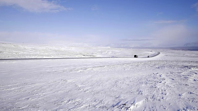 冰岛风景优美自然冬雪自驾游汽车冷旅游视频素材