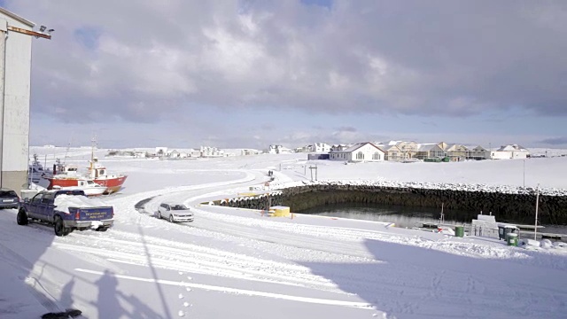 冰岛风景优美，自然冬雪寒冷，城外城市海港旅游视频素材