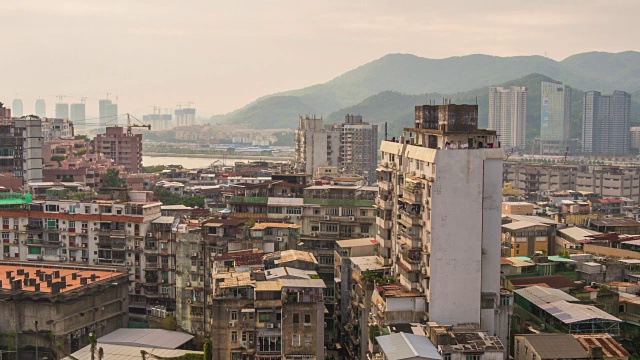 中国澳门日落光生活街区屋顶全景4k时间推移视频素材