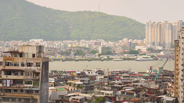 中国澳门城岛湾生活大厦屋顶顶层日光全景4k时间推移视频素材