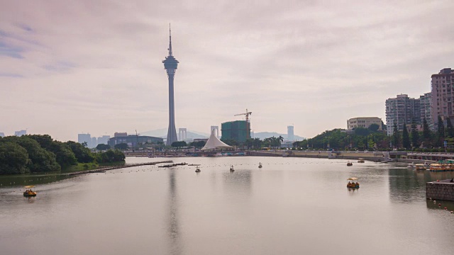 中国天光澳门城塔湾全景4k时间推移视频素材