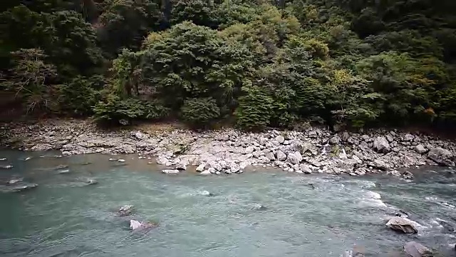 从相野风景铁路(也被称为相野浪漫火车或相野托罗科)观看相野河是一条观光铁路线，沿相野河运行在岚山和龟冈之间。视频素材