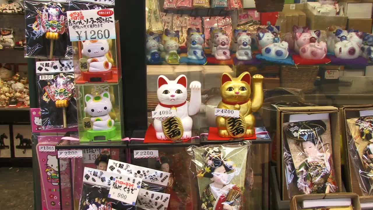 CU，日本东京新宿区礼品店寡妇展示的小雕像视频素材