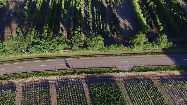 鸟瞰图。在乡村道路上行驶的汽车视频下载