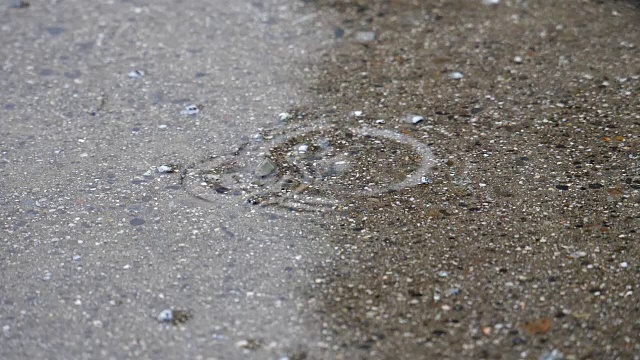 雨落在人行道上的慢动作视频素材