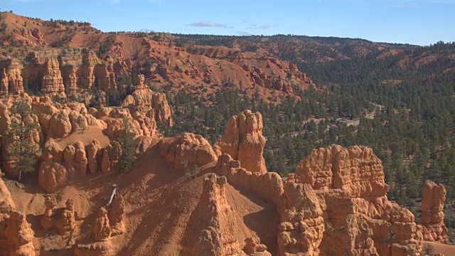 航拍:犹他州布赖斯峡谷令人惊叹的红色岩石hoodoos和砂岩悬崖视频素材