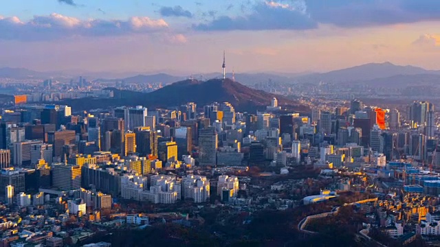 韩国首尔城市天际线的时间流逝视频素材