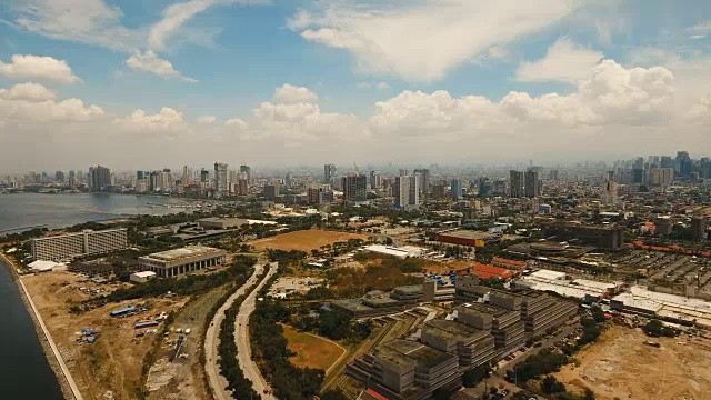 有摩天大楼和建筑物的空中城市。菲律宾,马尼拉马卡迪视频素材