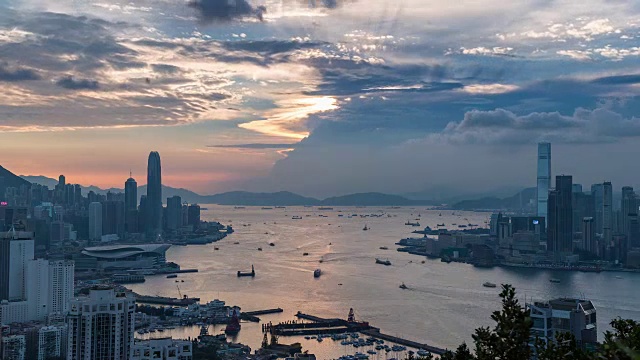 香港城市景观，日落时间视频素材