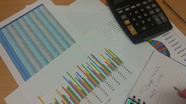 会计检查打印出来的电子表格并做笔记视频素材