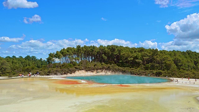 热湖，香槟池在Wai-O-Tapu附近，新西兰，从广角视频素材