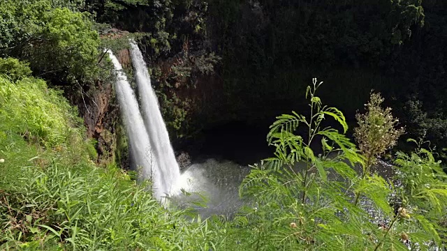 夏威夷怀卢阿河州立公园的考艾岛怀卢阿瀑布视频素材