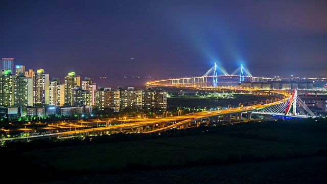 韩国仁川大桥的时间流逝视频素材