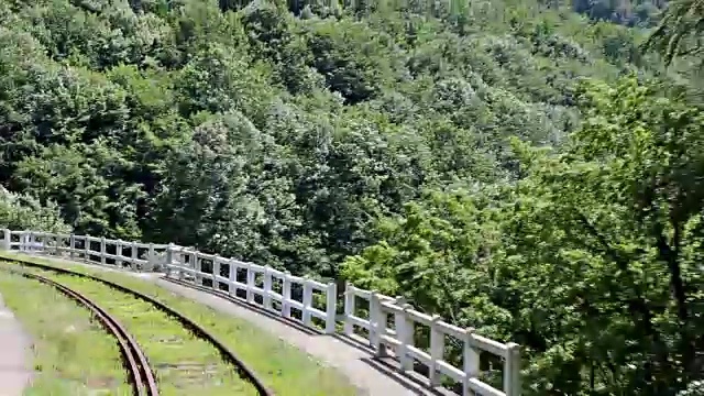 时光流逝与后视图的一个古老的山区铁路视频素材