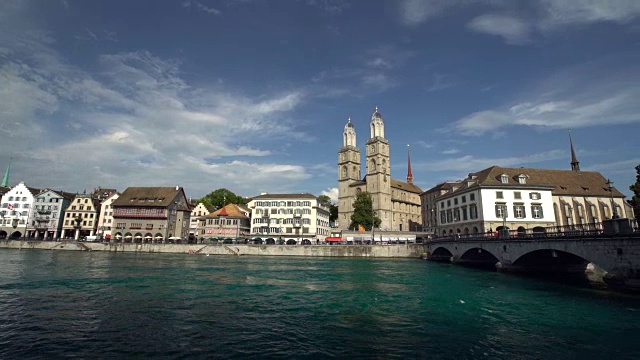 苏黎世天际线，Grossmünster，实时视频素材