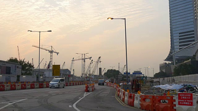 香港城市日落时分交通道路建设全景4k中国视频素材