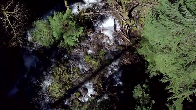 空中下降旋转的观点流动的河水在树木视频素材