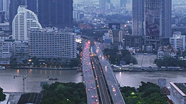 time - apse Transportation, BTS Skytrain, Cars, Boats, Sathorn，曼谷，泰国视频素材