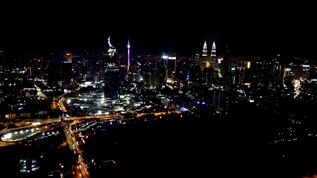 美丽的吉隆坡灯光和城市夜景鸟瞰图。视频素材