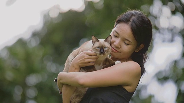 年轻女子和活泼的小猫视频素材