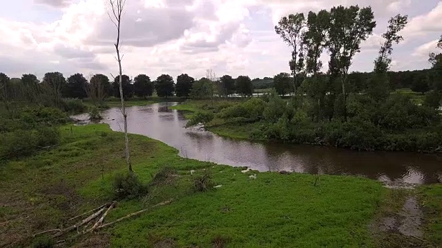 荷兰的自然，湖，树林，森林，绿色，草和云视频素材