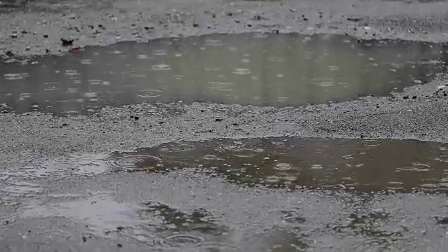 水坑中的雨滴特写视频素材