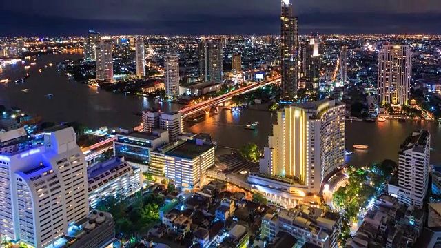 空中曼谷夜景泰国湄南河视频素材