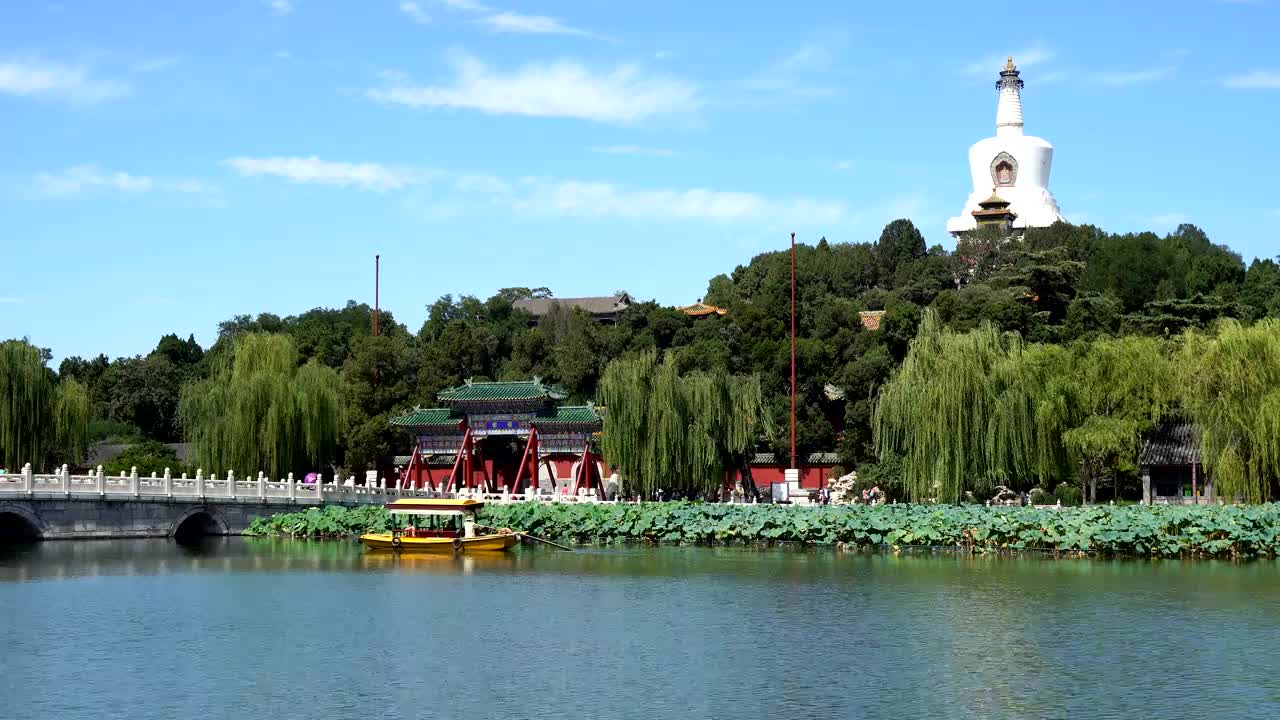 北京北海公园在夏天的风景，中国。视频下载