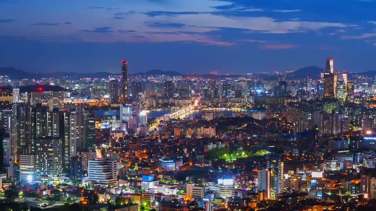 韩国首尔城市天际线的时间流逝视频素材