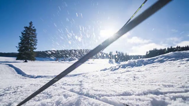 专业的越野滑雪运动员在山上滑冰视频素材