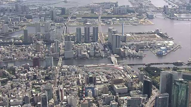 AERIAL, Toyosu And Tsukiji市场，东京，日本视频素材