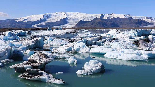 冰岛冰川湖Jokulsarlon的全景视频素材